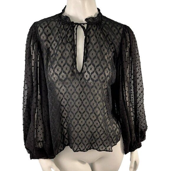 NWT Alice + Olivia by Stacey Bendet Black Sheer Balloon Sleeves Blouse Top XS - Picture 1 of 13